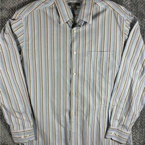 Johnston & Murphy Tailored Fit Mens Long Sleeve Button Shirt Striped Large